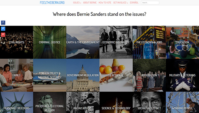 screenshot of the feelthebern.org homepage